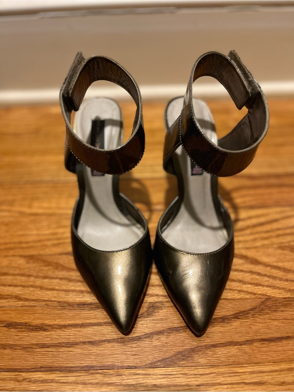 Steven By Steve Madden Metallic Silver Pointed Toe Ankle Strap Heels
